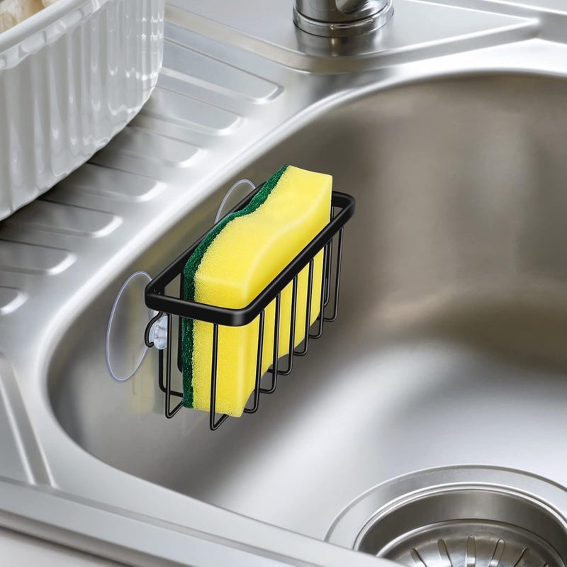 HLOOL Kitchen Sink Sponge Holder, Kitchen Sink Caddy, Sponge Holder for Kitchen Sink Suction, Dish Soap Holder (Black) - Image 5